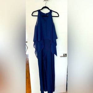 MARINA : Sheer Overlay Cape Jumpsuit : SIZE 12